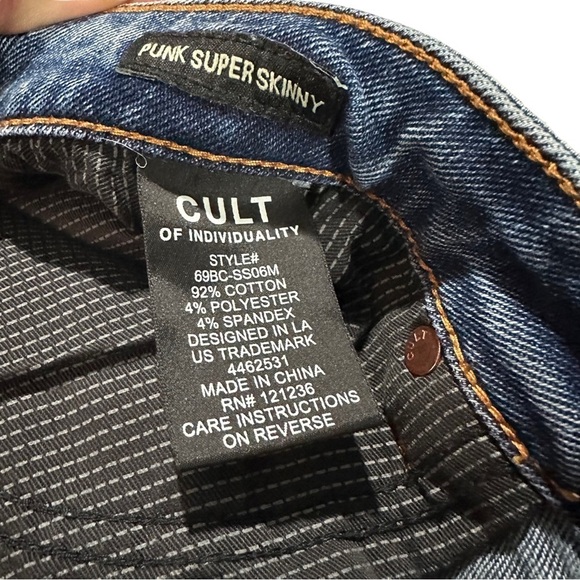Cult of Individuality Punk Super Skinny Men Light Wash Jean Sz 40x32 Drip Ripped - Picture 5 of 16